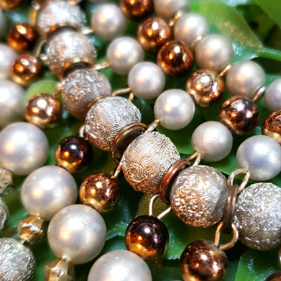 RESERVED! Huge 60's Egyptian Textured Copper Pearl Bead Bib Full Fringe Necklace - Picture 13 of 16